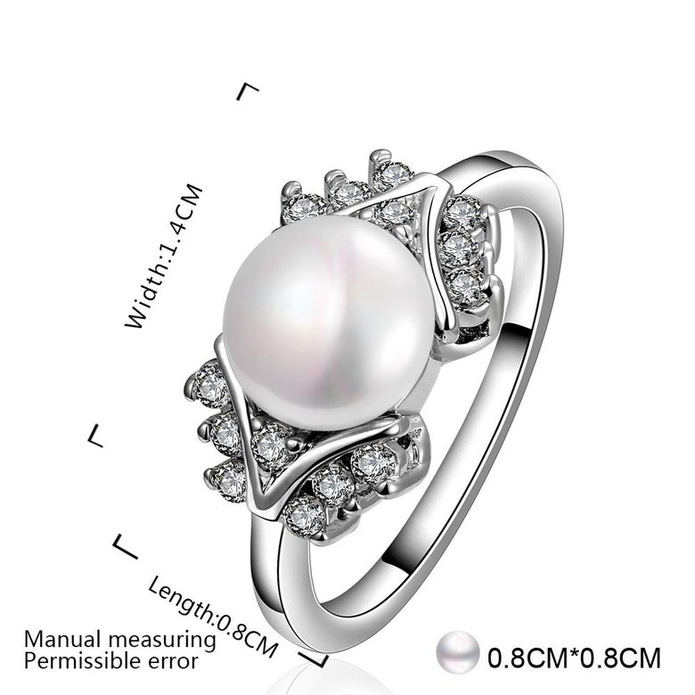 Wholesale Fashion Romantic Platinum rings Natural white Pearl Retro Good Quality Ring For Women wedding ball jewelry Drop Shipping TGPR010 4