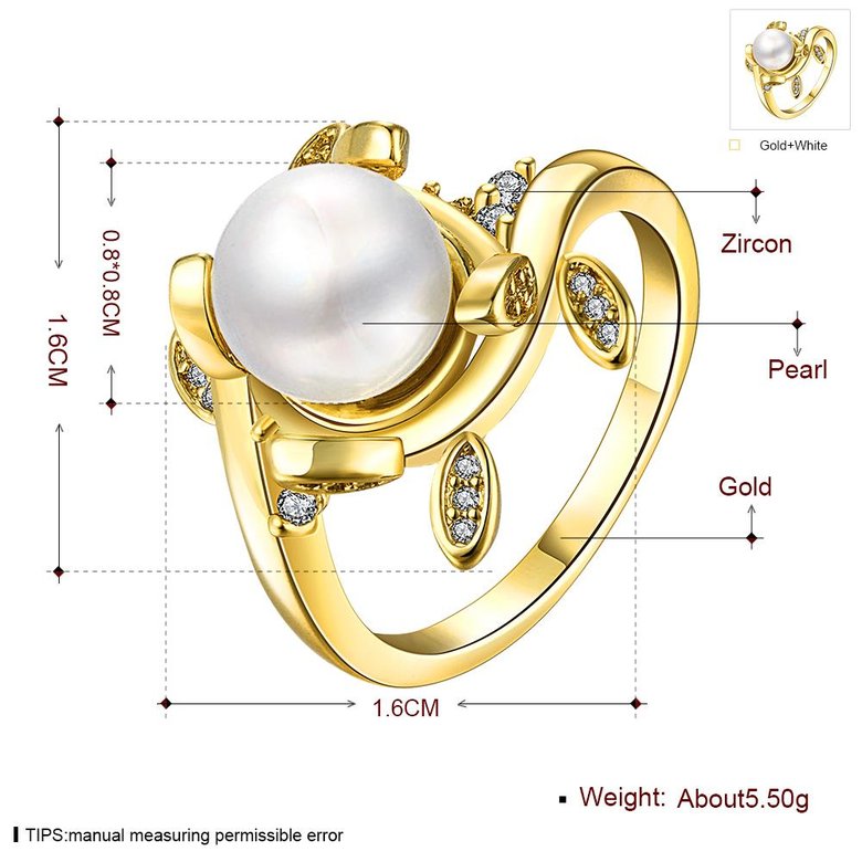 Wholesale Classic 24K Gold Plant White pearl Ring For Women Wedding Party Cute Fine Jewelry Accessories TGPR012 0