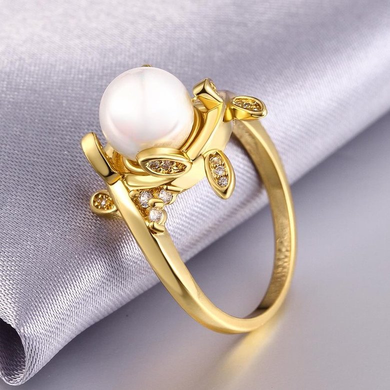 Wholesale Classic 24K Gold Plant White pearl Ring For Women Wedding Party Cute Fine Jewelry Accessories TGPR012 1