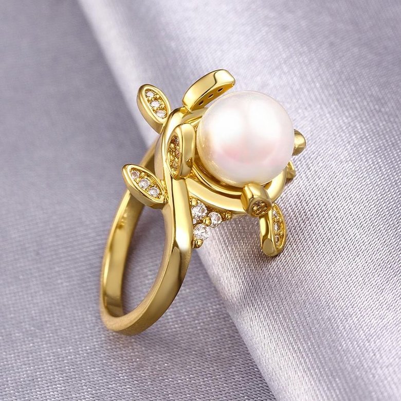 Wholesale Classic 24K Gold Plant White pearl Ring For Women Wedding Party Cute Fine Jewelry Accessories TGPR012 2