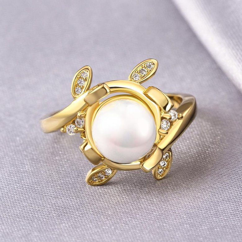 Wholesale Classic 24K Gold Plant White pearl Ring For Women Wedding Party Cute Fine Jewelry Accessories TGPR012 3