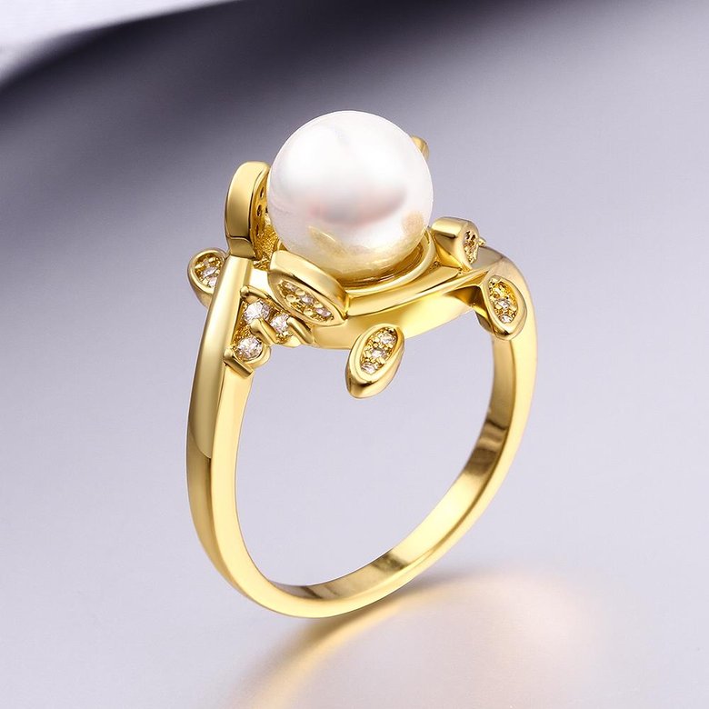 Wholesale Classic 24K Gold Plant White pearl Ring For Women Wedding Party Cute Fine Jewelry Accessories TGPR012 4