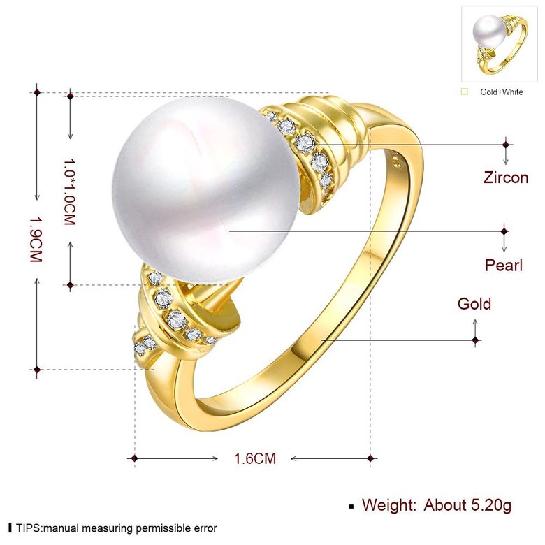 Wholesale Popular Classic 24K Gold Round White pearl zircon Ring For Women Wedding Party Cute Fine Jewelry Accessories TGPR013 0