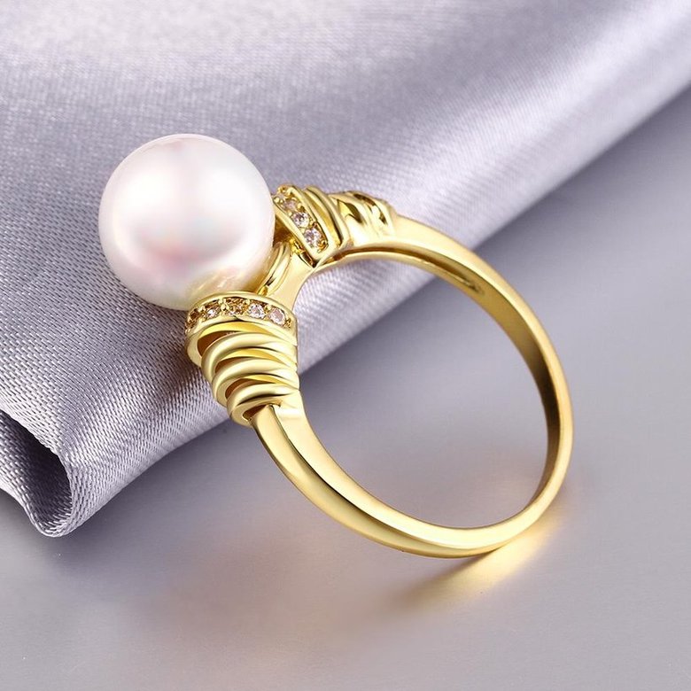 Wholesale Popular Classic 24K Gold Round White pearl zircon Ring For Women Wedding Party Cute Fine Jewelry Accessories TGPR013 1