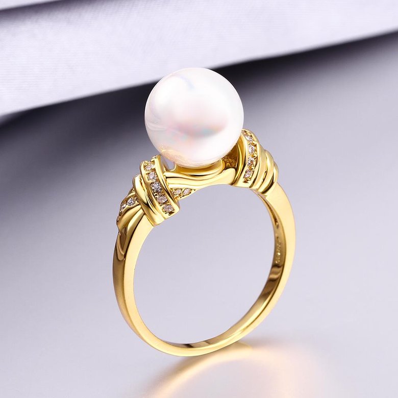 Wholesale Popular Classic 24K Gold Round White pearl zircon Ring For Women Wedding Party Cute Fine Jewelry Accessories TGPR013 2