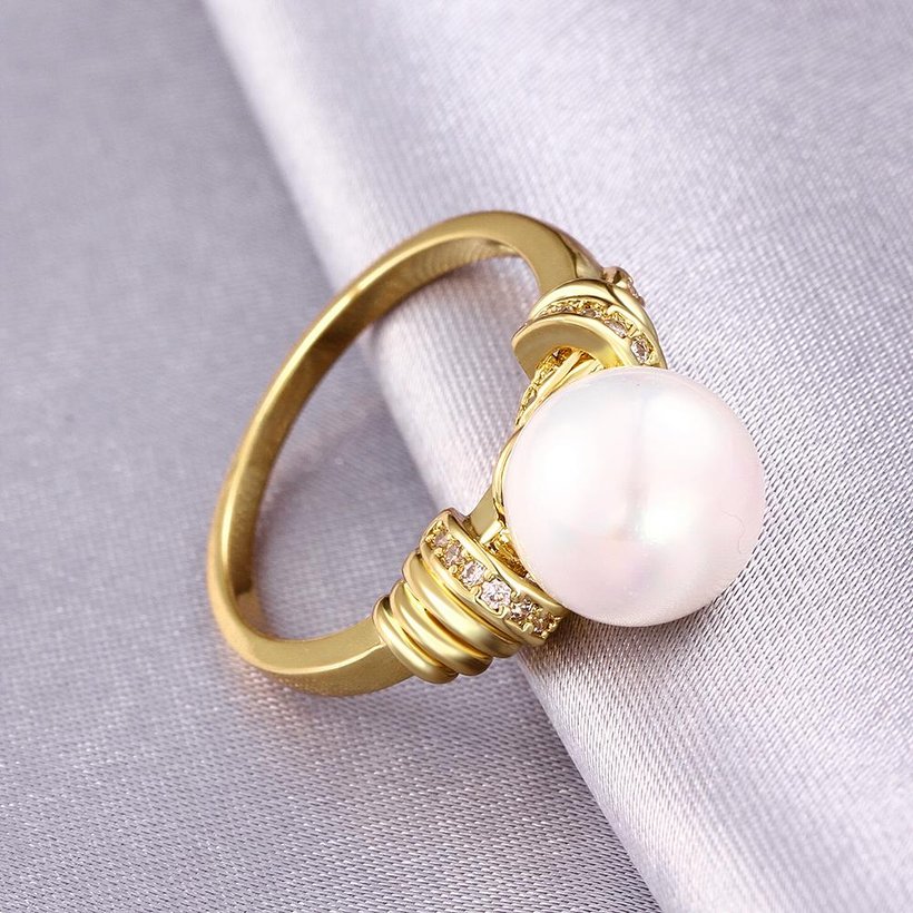 Wholesale Popular Classic 24K Gold Round White pearl zircon Ring For Women Wedding Party Cute Fine Jewelry Accessories TGPR013 3
