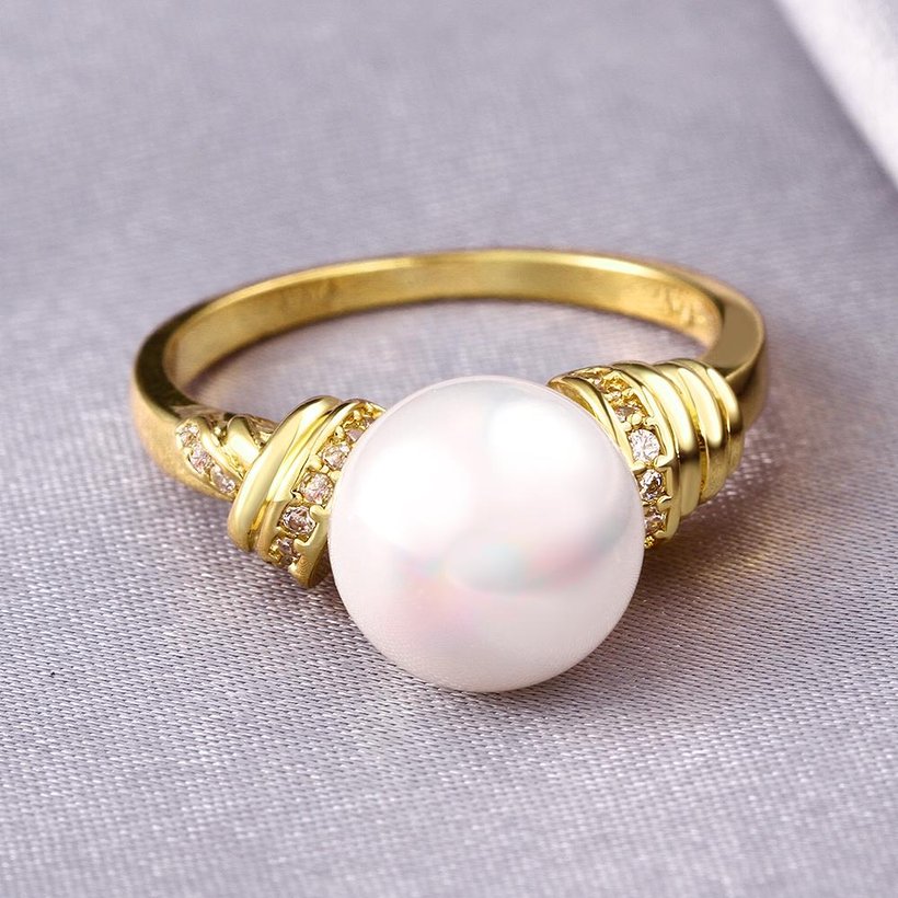 Wholesale Popular Classic 24K Gold Round White pearl zircon Ring For Women Wedding Party Cute Fine Jewelry Accessories TGPR013 4