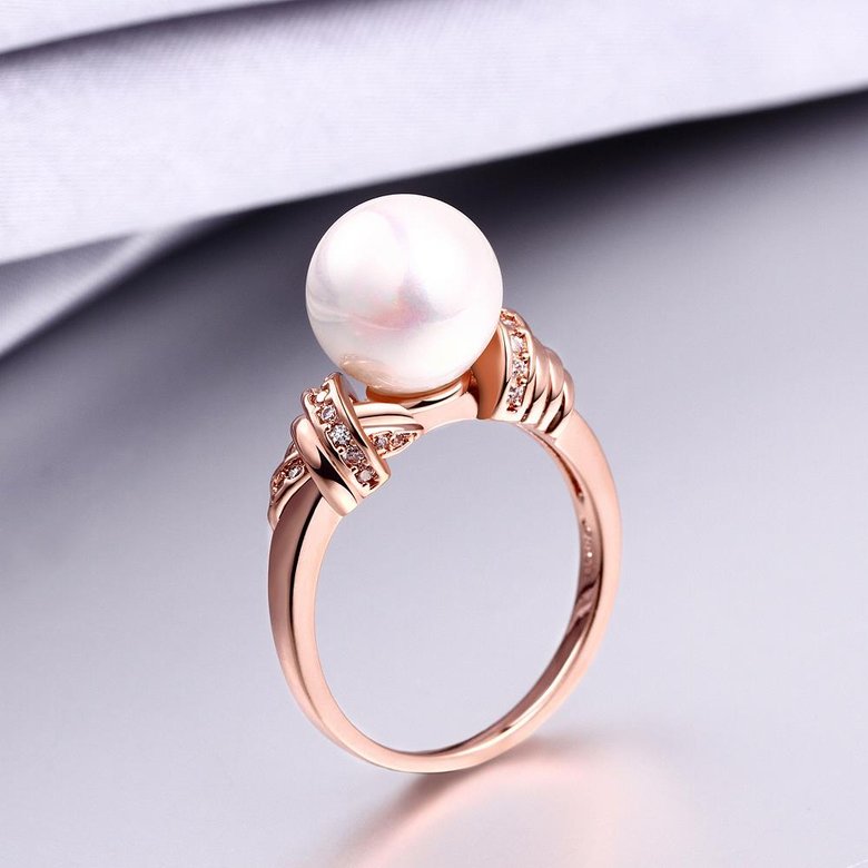 Wholesale Classic Rose Gold Plant White pearl zircon Ring For Women Wedding Party Cute Fine Jewelry Accessories TGPR014 0