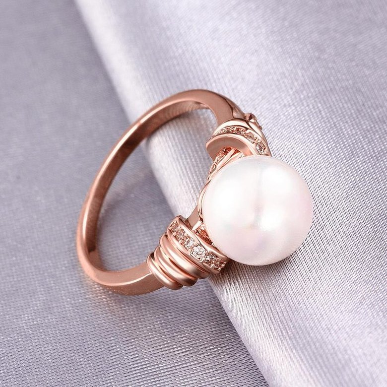 Wholesale Classic Rose Gold Plant White pearl zircon Ring For Women Wedding Party Cute Fine Jewelry Accessories TGPR014 2