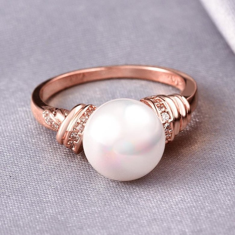 Wholesale Classic Rose Gold Plant White pearl zircon Ring For Women Wedding Party Cute Fine Jewelry Accessories TGPR014 3