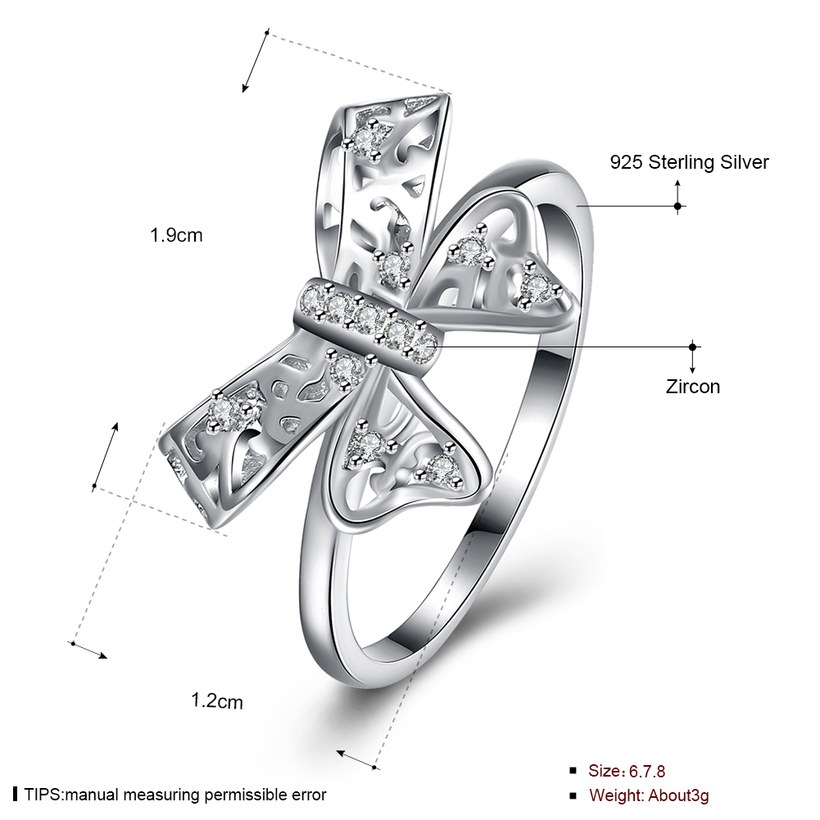 Wholesale Authentic Solid 925 Sterling silver Ring Fashion Wedding bowknot jewelry Sparkling CZ Women Valentine's gift TGSLR053 0