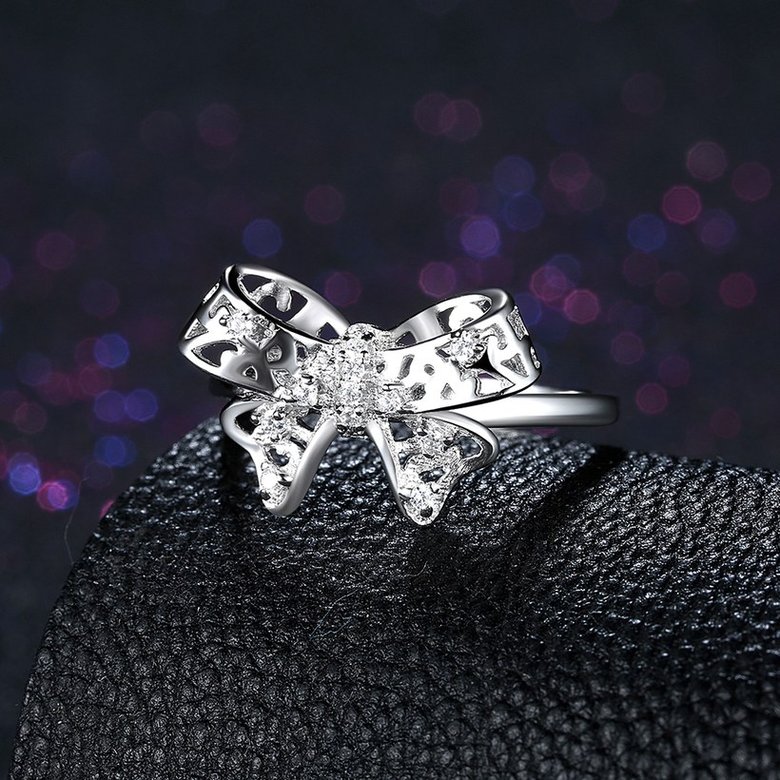 Wholesale Authentic Solid 925 Sterling silver Ring Fashion Wedding bowknot jewelry Sparkling CZ Women Valentine's gift TGSLR053 3