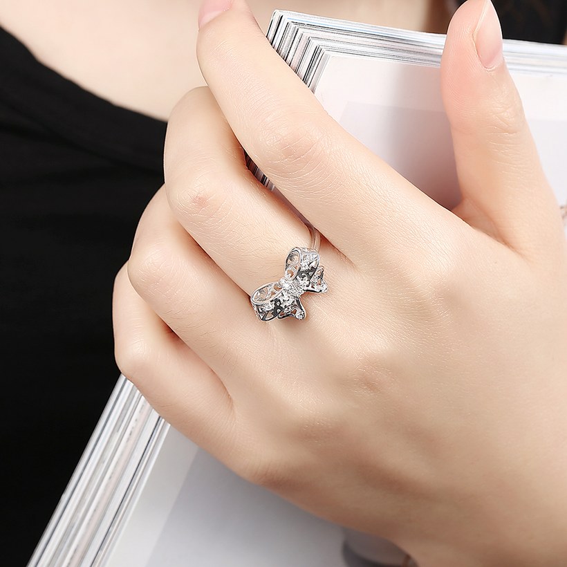 Wholesale Authentic Solid 925 Sterling silver Ring Fashion Wedding bowknot jewelry Sparkling CZ Women Valentine's gift TGSLR053 4
