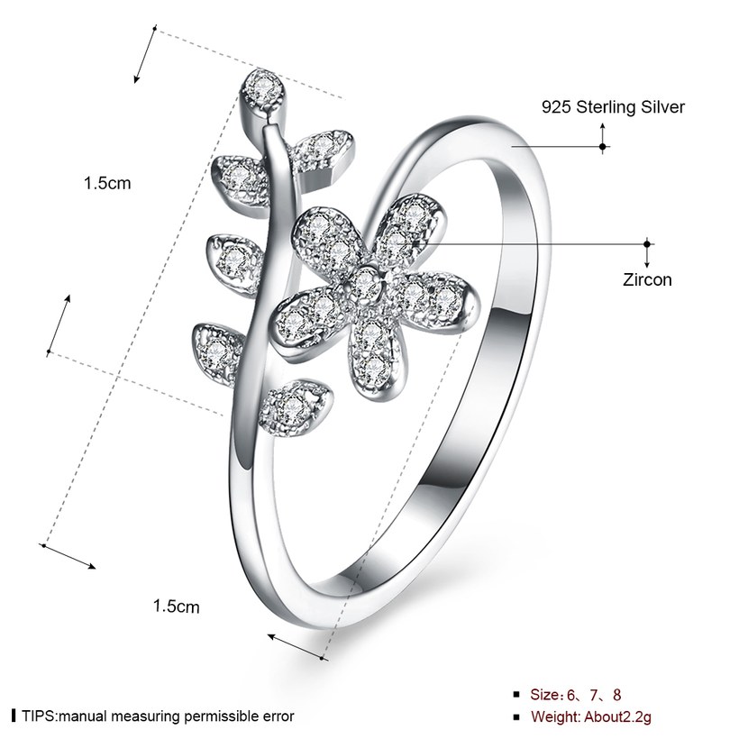Wholesale Fashion Korean 925 Sterling Silver Handmade Leaf flower Rings for Women Exquisite CZ Stone wholesale Jewelry  TGSLR058 0