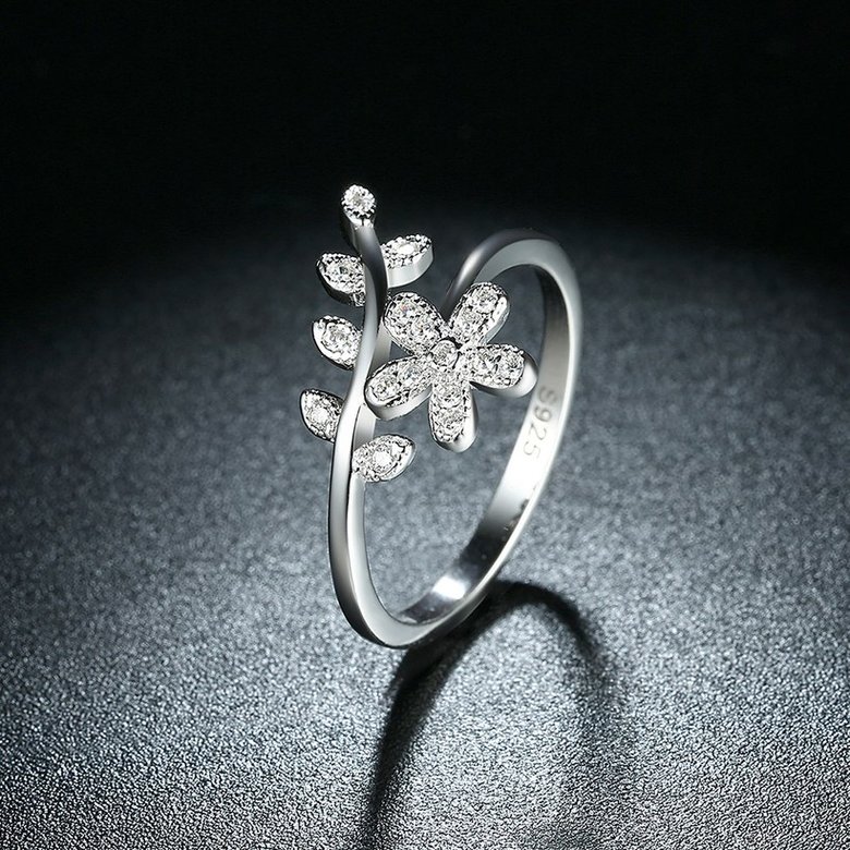 Wholesale Fashion Korean 925 Sterling Silver Handmade Leaf flower Rings for Women Exquisite CZ Stone wholesale Jewelry  TGSLR058 2