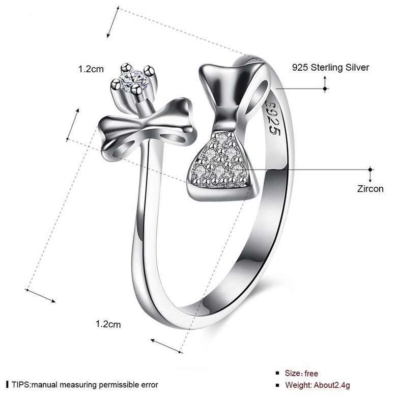 Wholesale Fashion 925 Sterling Silver bowknot CZ Open Finger Ring Crystal Rings for Women wedding party Jewelry Gift  TGSLR084 0