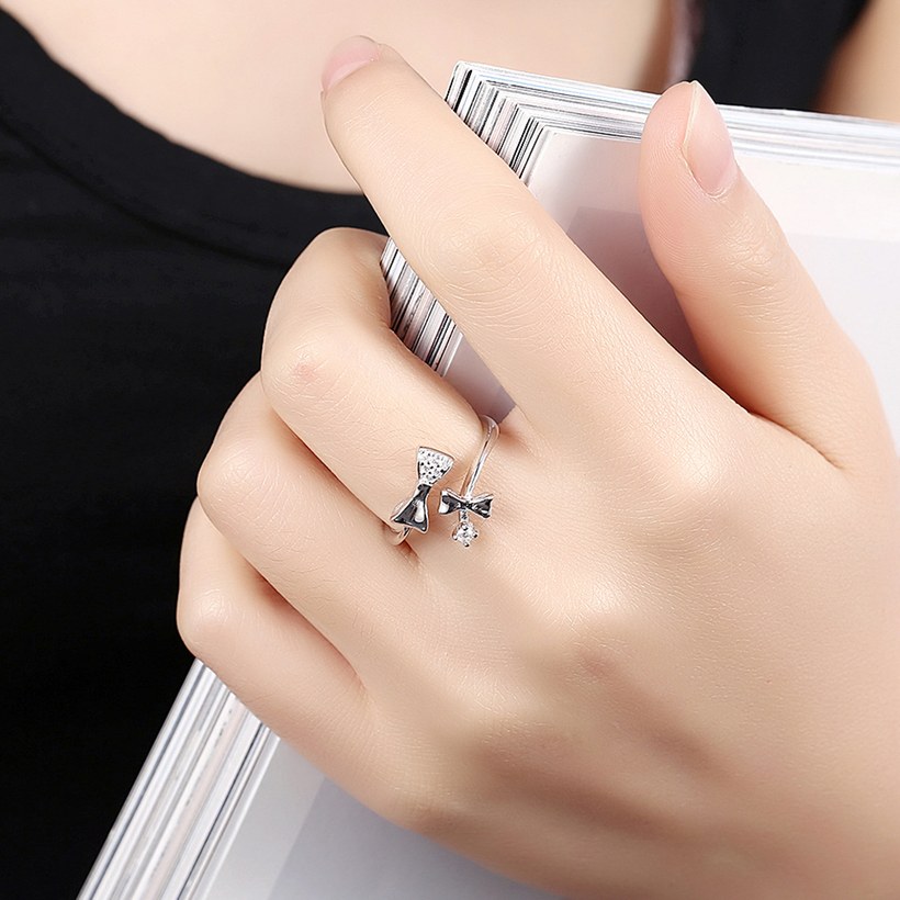 Wholesale Fashion 925 Sterling Silver bowknot CZ Open Finger Ring Crystal Rings for Women wedding party Jewelry Gift  TGSLR084 4