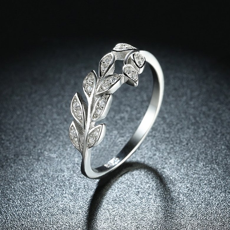 Wholesale Korean Trendy 925 Sterling Silver Handmade Olive Leaf Rings for Women Exquisite CZ Stone wholesale Jewelry TGSLR088 2