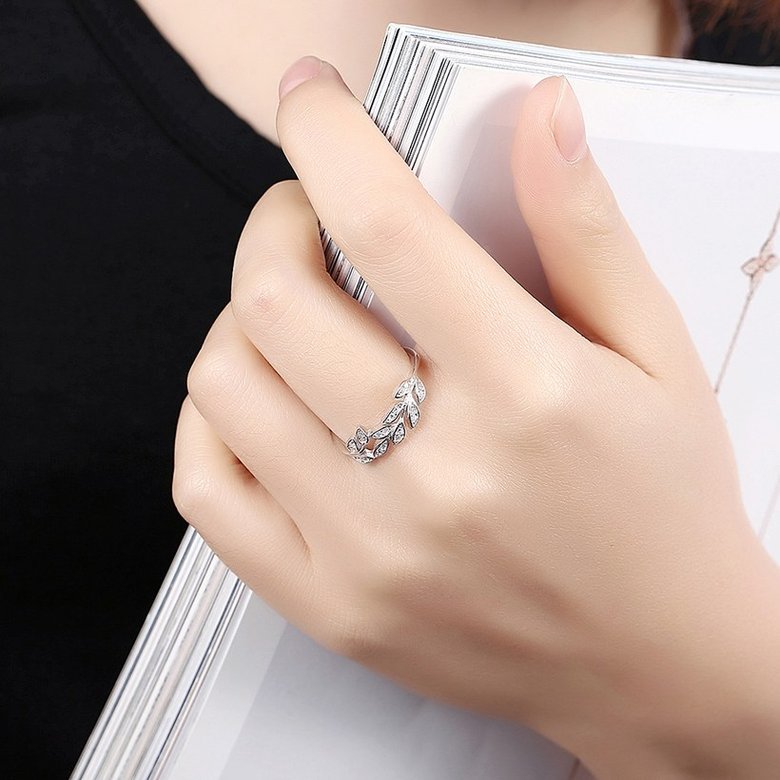 Wholesale Korean Trendy 925 Sterling Silver Handmade Olive Leaf Rings for Women Exquisite CZ Stone wholesale Jewelry TGSLR088 4