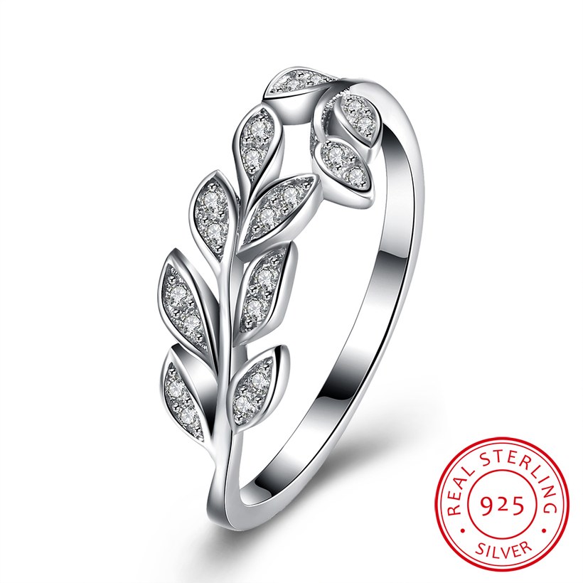 Wholesale Korean Trendy 925 Sterling Silver Handmade Olive Leaf Rings for Women Exquisite CZ Stone wholesale Jewelry TGSLR088 5