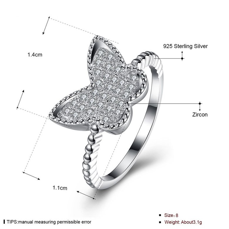 Wholesale Trendy Real 100% 925 Sterling Silver Butterfly Rings For Women Clear CZ Lady Engagement Decoration Ring Wedding Jewelry TGSLR092 0