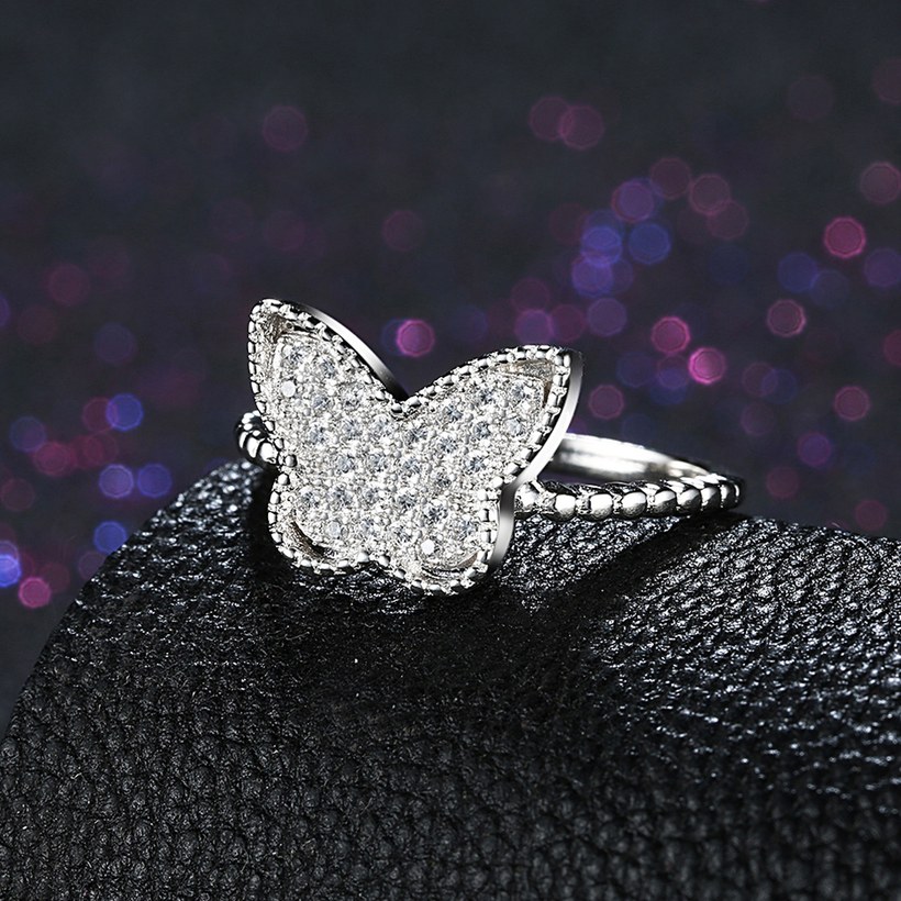 Wholesale Trendy Real 100% 925 Sterling Silver Butterfly Rings For Women Clear CZ Lady Engagement Decoration Ring Wedding Jewelry TGSLR092 3