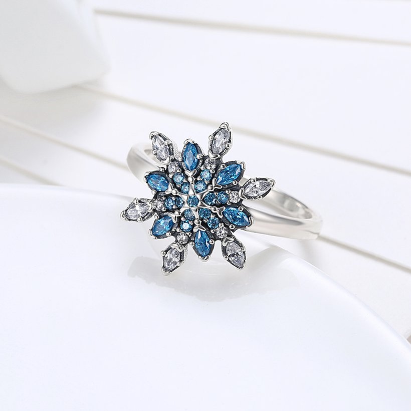Wholesale Fashion 925 Sterling Silver Snowflake blue CZ Ring For Women Classic Elegant Bridal Wedding Jewelry Engagement Rings TGSLR007 2
