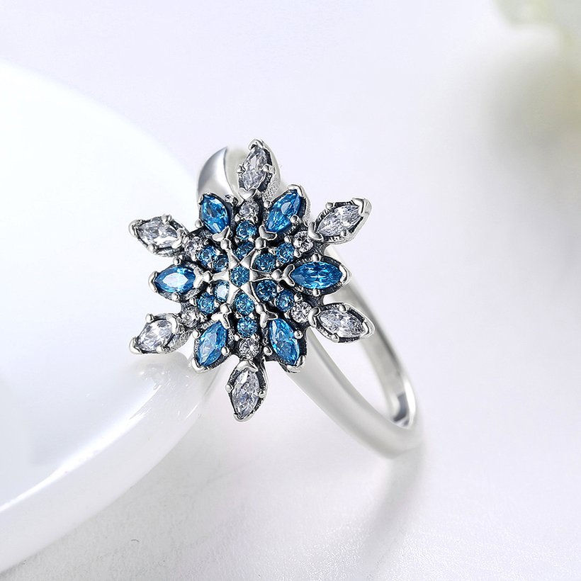 Wholesale Fashion 925 Sterling Silver Snowflake blue CZ Ring For Women Classic Elegant Bridal Wedding Jewelry Engagement Rings TGSLR007 3
