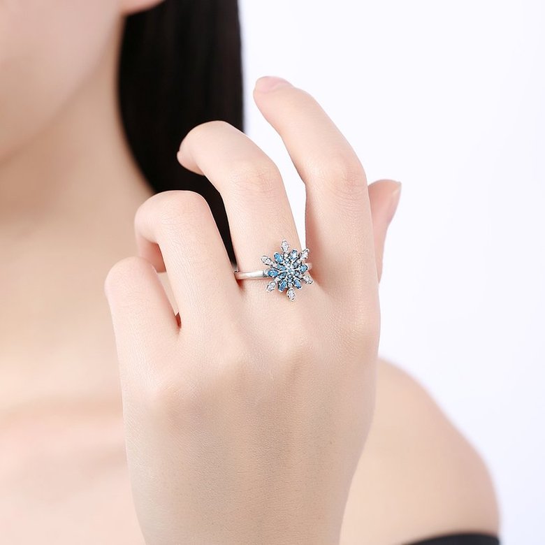 Wholesale Fashion 925 Sterling Silver Snowflake blue CZ Ring For Women Classic Elegant Bridal Wedding Jewelry Engagement Rings TGSLR007 4