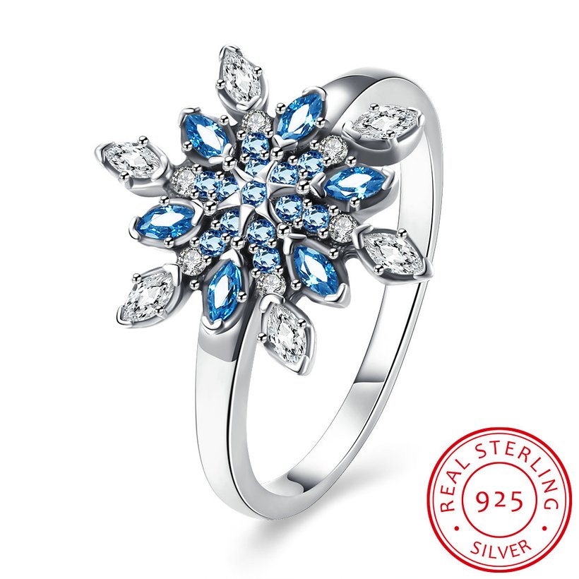 Wholesale Fashion 925 Sterling Silver Snowflake blue CZ Ring For Women Classic Elegant Bridal Wedding Jewelry Engagement Rings TGSLR007 5