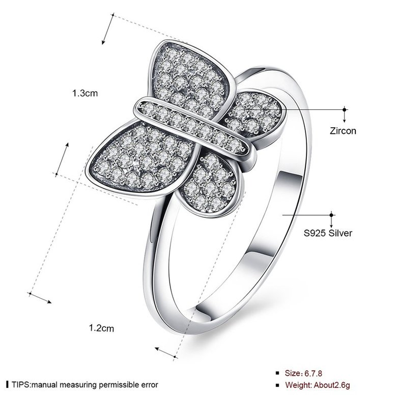 Wholesale Real 100% 925 Sterling Silver Butterfly Rings For Women Clear CZ Lady Engagement Decoration Ring Wedding Jewelry TGSLR008 0