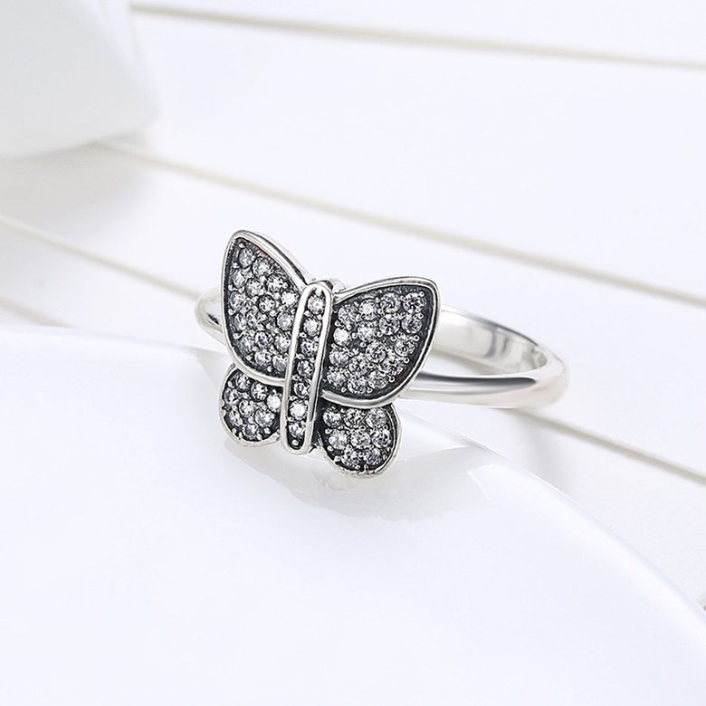 Wholesale Real 100% 925 Sterling Silver Butterfly Rings For Women Clear CZ Lady Engagement Decoration Ring Wedding Jewelry TGSLR008 2