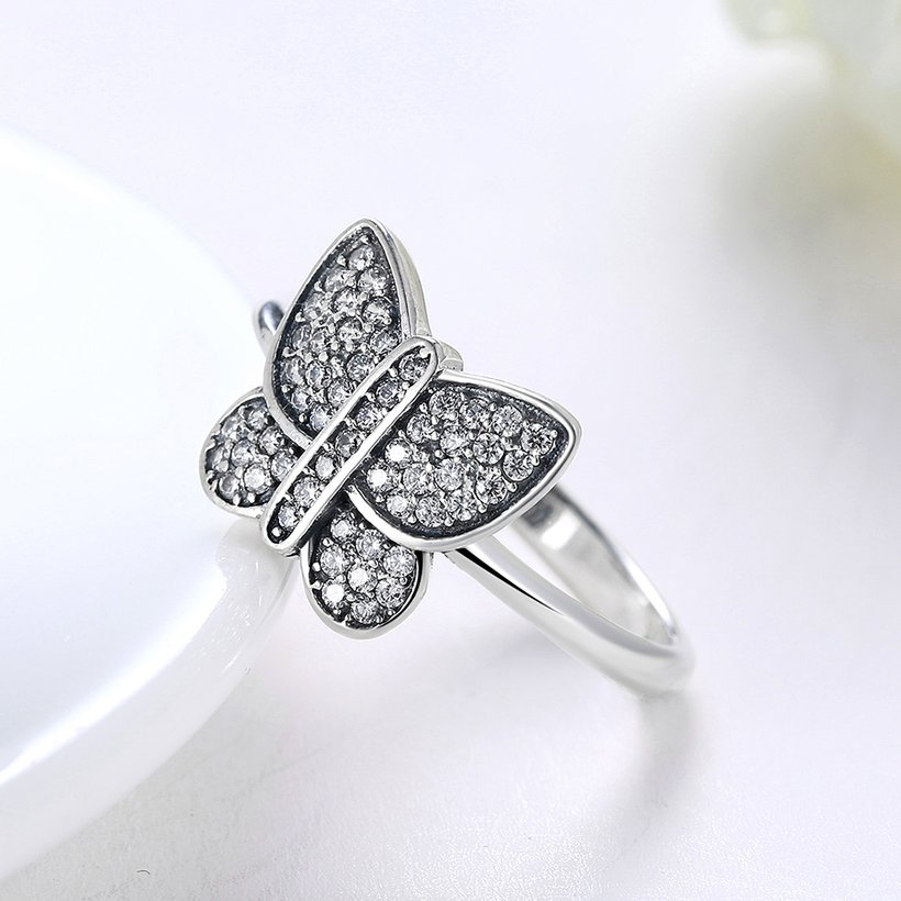 Wholesale Real 100% 925 Sterling Silver Butterfly Rings For Women Clear CZ Lady Engagement Decoration Ring Wedding Jewelry TGSLR008 3