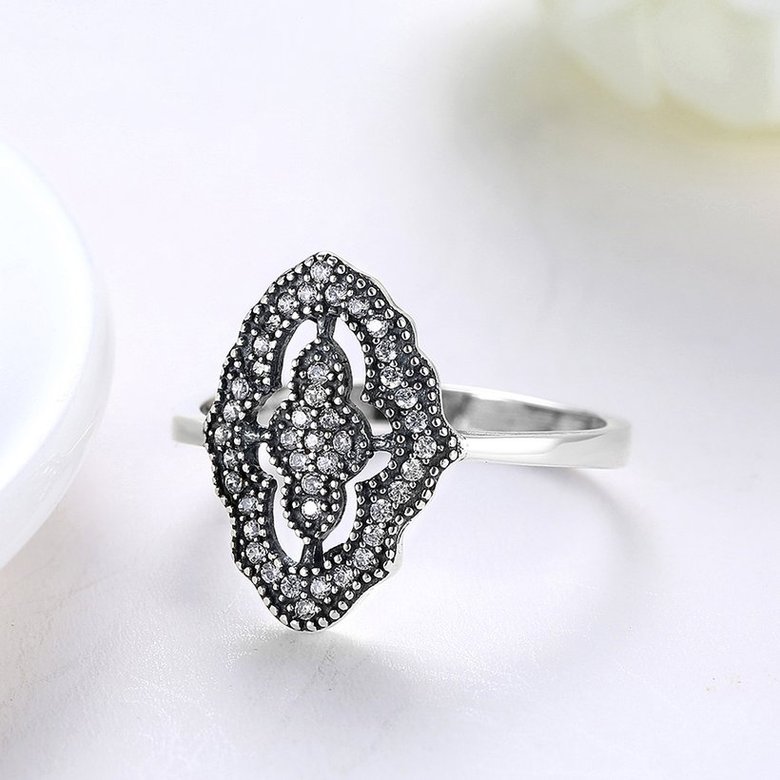 Wholesale New 925 Sterling Silver Ring Pave Sparkling Classic Lace With Crystal Ring For Women Wedding Party Gift Fine Jewelry TGSLR015 3
