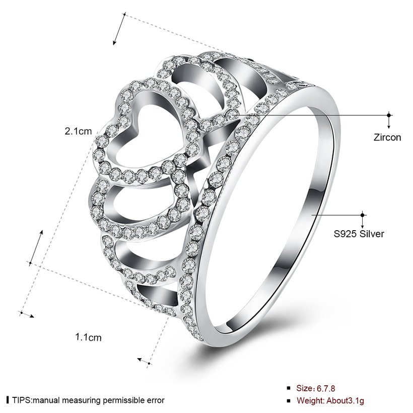 Wholesale Luxury Atmospheric Gorgeous Trendy Crown Rings For Women Bridal Wedding Engagement 925 Sterling Silver Clear heart CZ TGSLR033 0
