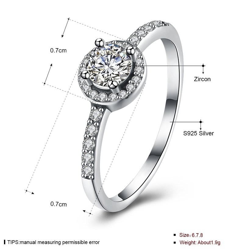 Wholesale Trendy Genuine 925 Sterling Silver Round Clear CZ Fashion Finger Ring Classic Jewelry For Women luxury Wedding Engagement Rings TGSLR040 0