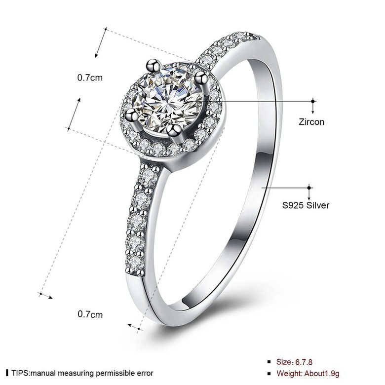 Wholesale Trendy Genuine 925 Sterling Silver Round Clear CZ Fashion Finger Ring Classic Jewelry For Women luxury Wedding Engagement Rings TGSLR040 0