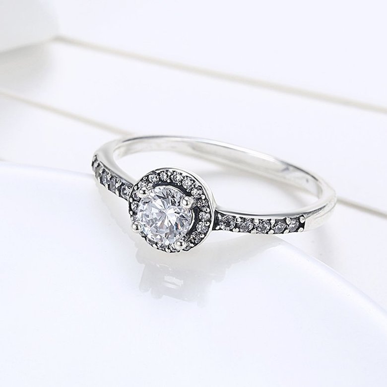 Wholesale Trendy Genuine 925 Sterling Silver Round Clear CZ Fashion Finger Ring Classic Jewelry For Women luxury Wedding Engagement Rings TGSLR040 2