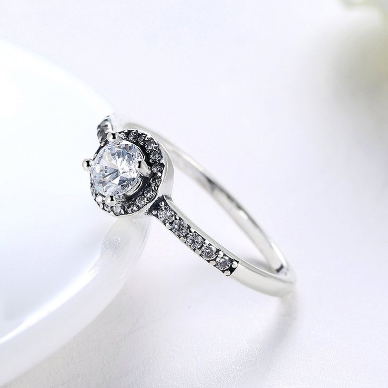Wholesale Trendy Genuine 925 Sterling Silver Round Clear CZ Fashion Finger Ring Classic Jewelry For Women luxury Wedding Engagement Rings TGSLR040 3