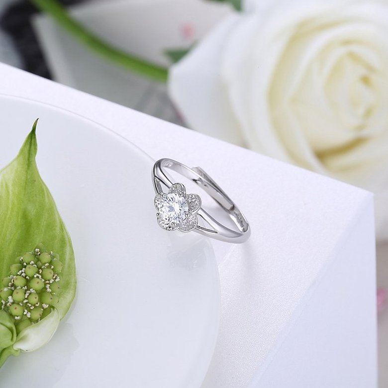 Wholesale Personality Fashion jewelry OL Woman Girl Party Wedding Gift Simple White AAA Zircon S925 Sterling Silver flower Ring TGSLR142 2