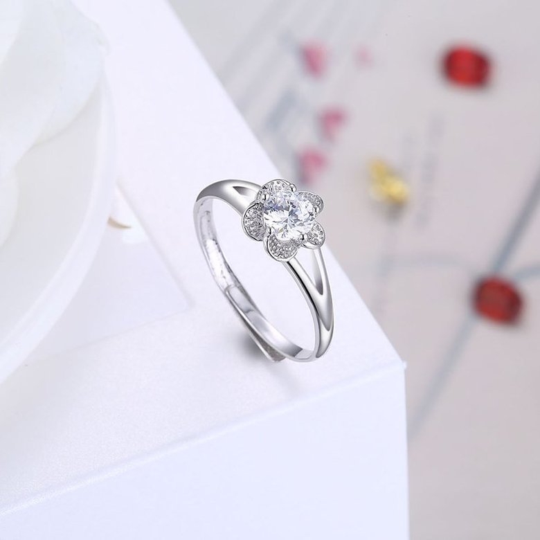Wholesale Personality Fashion jewelry OL Woman Girl Party Wedding Gift Simple White AAA Zircon S925 Sterling Silver flower Ring TGSLR142 3