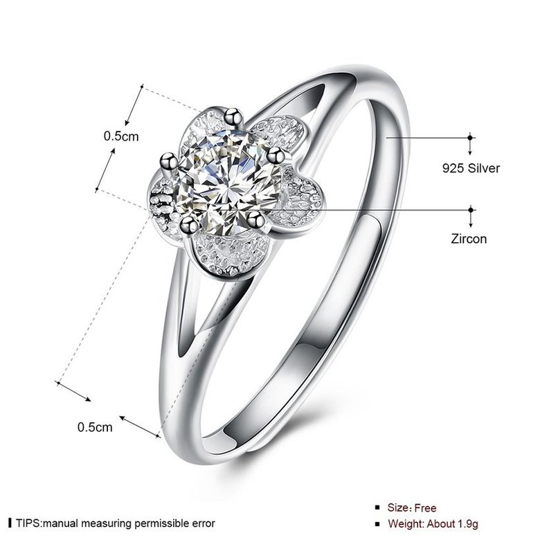 Wholesale Personality Fashion jewelry OL Woman Girl Party Wedding Gift Simple White AAA Zircon S925 Sterling Silver flower Ring TGSLR142 4