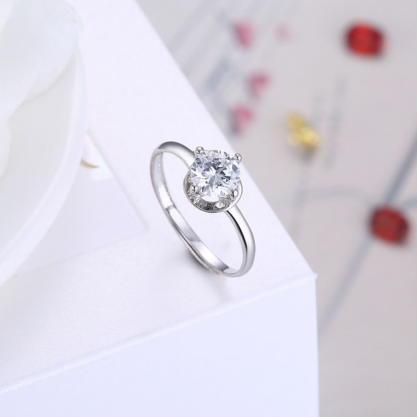 Wholesale Personality Fashion jewelry OL Woman Party Wedding Gift Simple White AAA Zircon S925 Sterling Silver resizable Ring TGSLR151 3
