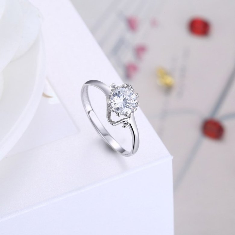 Wholesale Personality Fashion jewelry OL Woman Party Wedding Gift Simple White AAA Zircon S925 Sterling Silver resizable Ring TGSLR152 3