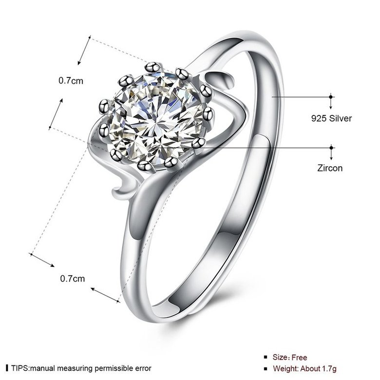 Wholesale Personality Fashion jewelry OL Woman Party Wedding Gift Simple White AAA Zircon S925 Sterling Silver resizable Ring TGSLR152 4