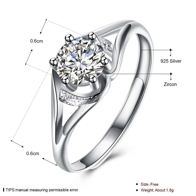 Wholesale Personality Fashion jewelry from China OL Woman Party Wedding Gift Simple White AAA Zircon S925 Sterling Silver resizable Ring  TGSLR153 4