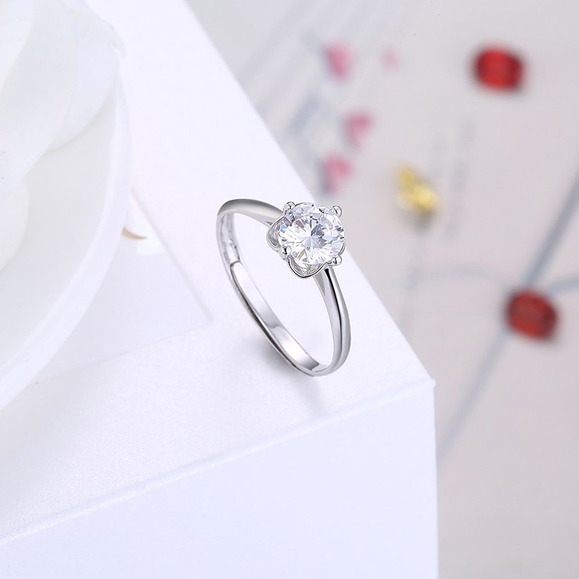 Wholesale Personality Fashion jewelry from China OL Woman Party Wedding Gift Simple White AAA Zircon S925 Sterling Silver resizable Ring  TGSLR154 3
