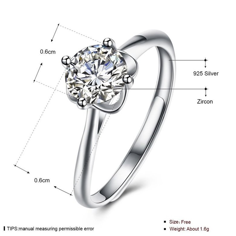 Wholesale Personality Fashion jewelry from China OL Woman Party Wedding Gift Simple White AAA Zircon S925 Sterling Silver resizable Ring  TGSLR154 4