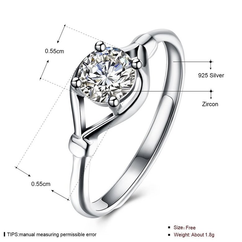 Wholesale Personality Fashion jewelry from China OL Woman Party Wedding Gift Simple White AAA Zircon S925 Sterling Silver resizable Ring  TGSLR155 4