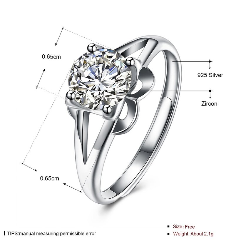 Wholesale Personality Fashion jewelry from China OL Woman Party Wedding Gift Simple White AAA Zircon S925 Sterling Silver resizable Ring  TGSLR156 4